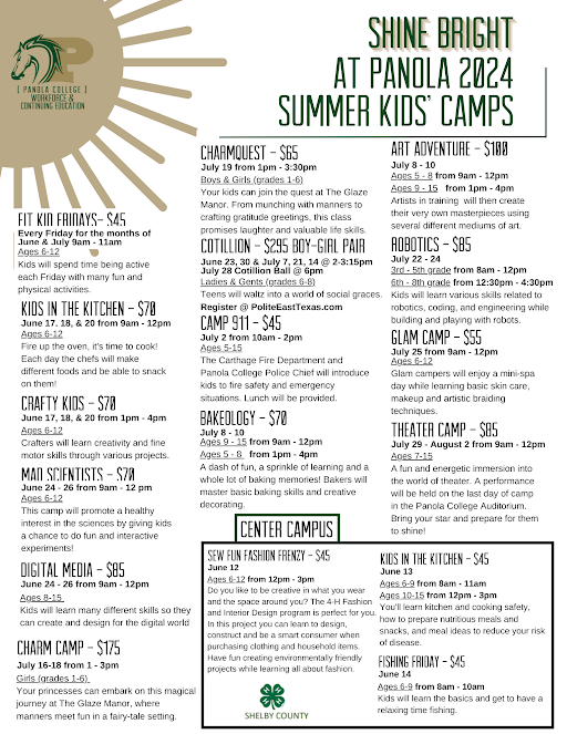 2024 Summer Camp Schedule